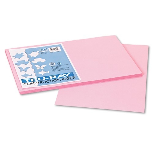 Pacon Tru-Ray Construction Paper, 76 lb Text Weight, 12 x 18, Pink, 50/Pack