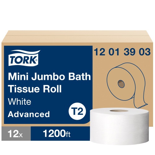 Tork Advanced Jumbo Bath Tissue - Septic Safe, 1-Ply, White, 3.48" x 1,200 ft, 12 Rolls/Carton
