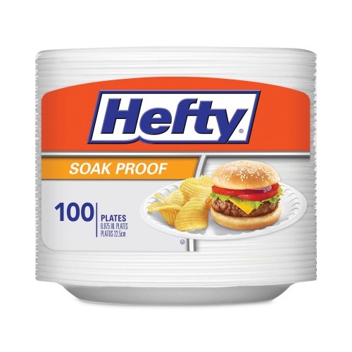 Hefty Soak Proof Foam Plates, 8.88" Dia, White, 100/Pack