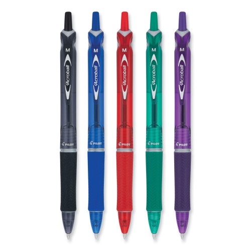 Pilot Acroball Colors Advanced Ink Hybrid Gel Pen, Retractable, Medium 1 Mm, Assorted Ink And Barrel Colors, 5/Pack