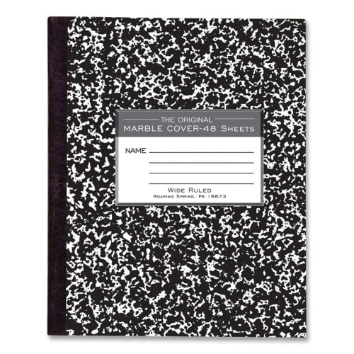 Roaring Spring Marble Cover Composition Book, Wide/Legal Rule, Black Marble Cover, 8.5 X 7 Sheets