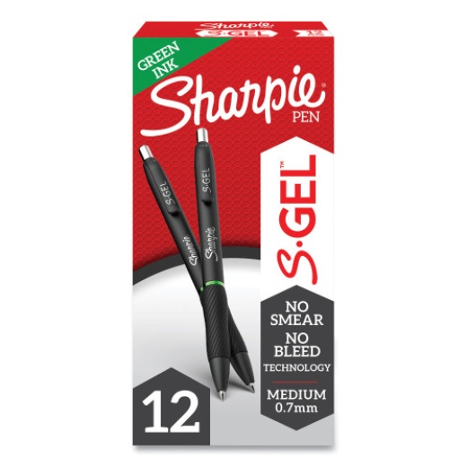 Sharpie S-Gel High-Performance Gel Pen, Retractable, Medium 0.7 Mm, Green Ink, Black Barrel, Dozen