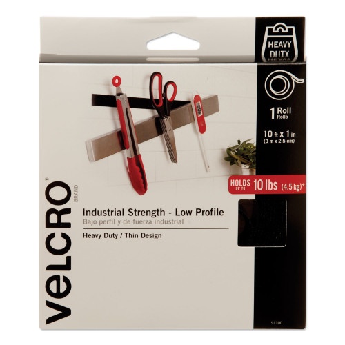 Velcro Low-Profile Industrial-Strength Heavy-Duty Fasteners, 1" x 10 Ft, Black
