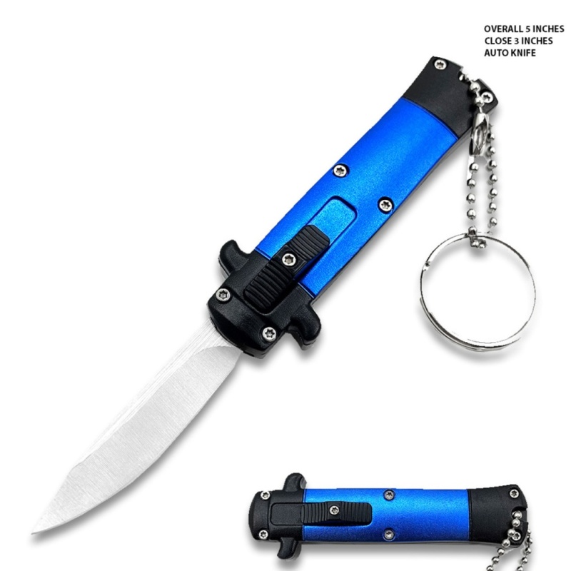 Mini Blue Key Chain Otf Knife Drop Point