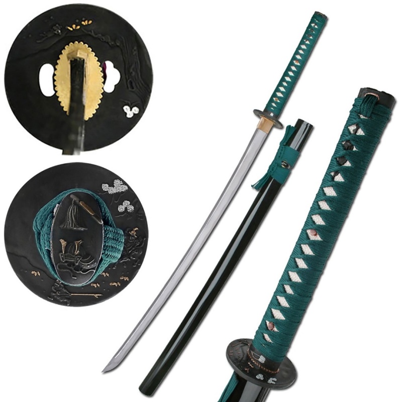 Samurai Sword W/ Wood Scabbard Green 38.75" Overall