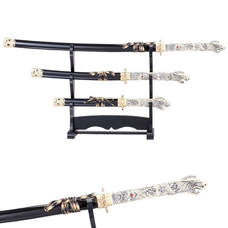 Samurai 3 Piece Sword Set W/ Stand