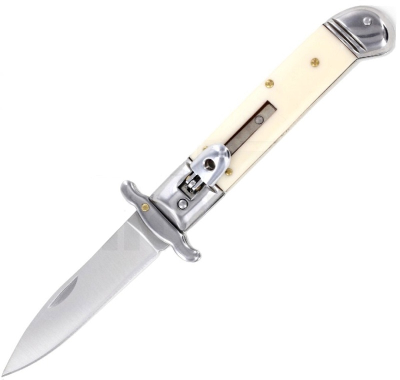 Milano 8" Leverlock Swinguard Automatic Knife Ivory (3.25" Satin)