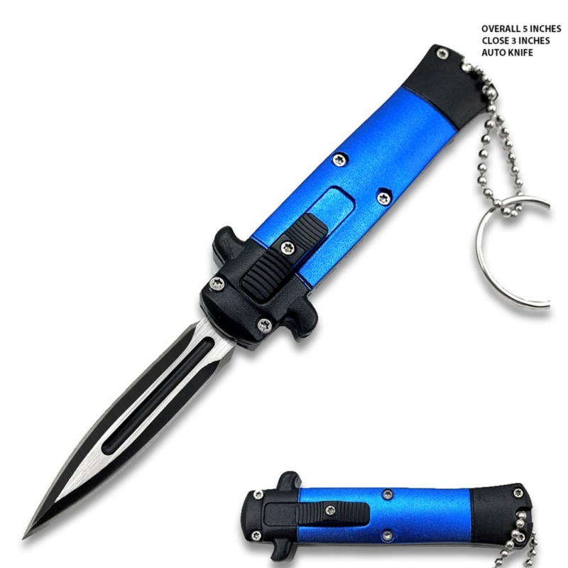 Mini Blue Key Chain Otf Knife Double Edge Blade