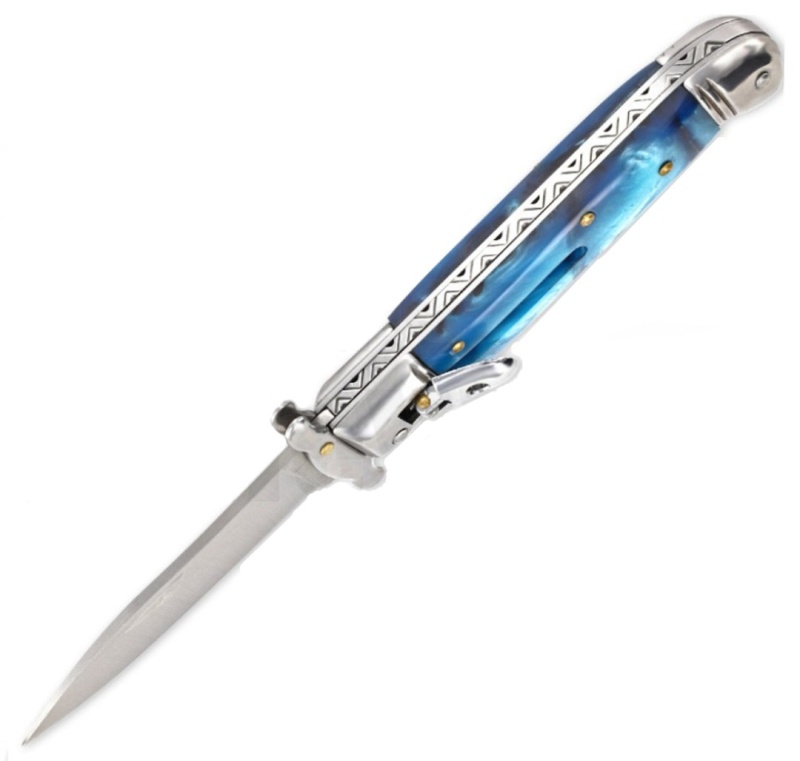 Milano 8" Leverlock Swinguard Automatic Knife Blue Swirl (3.25" Satin)