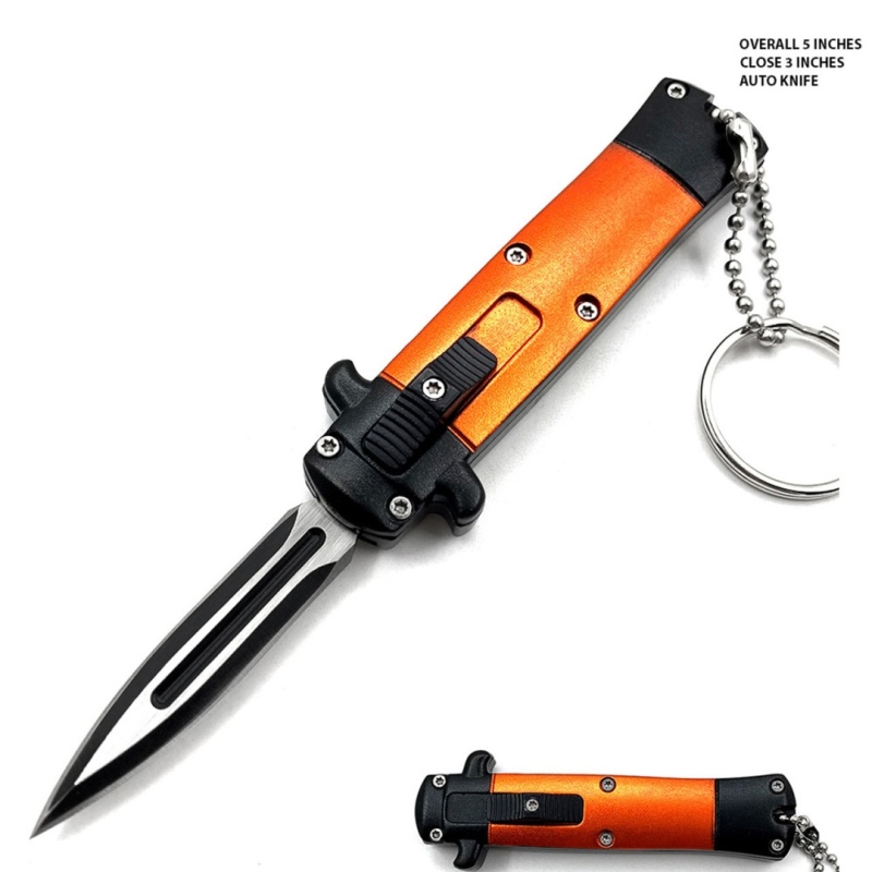 Mini Orange Key Chain OTF Knife with Double-Edge Blade