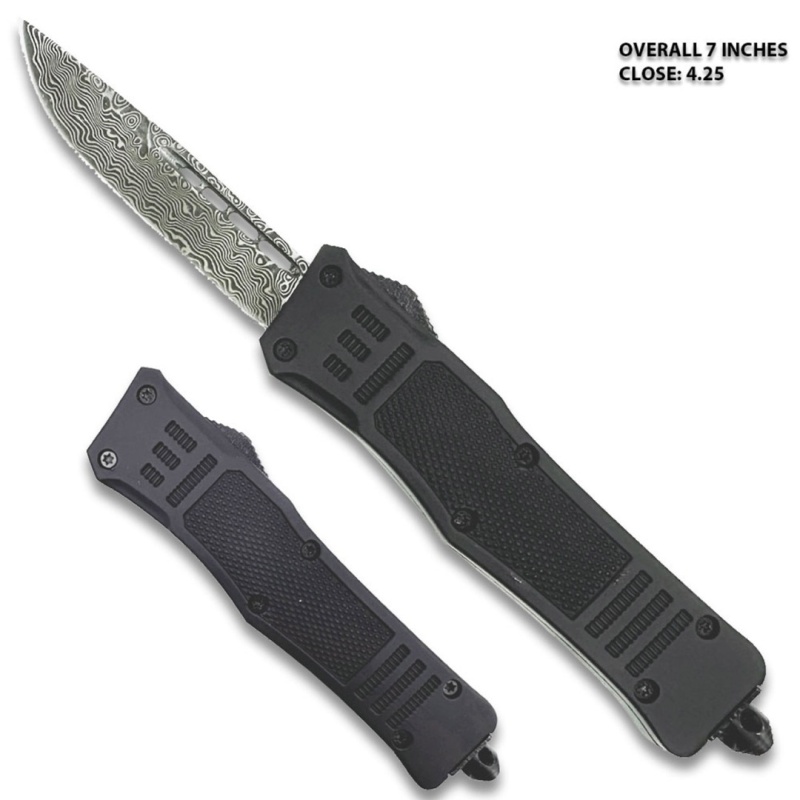 Black Legacy Edge Otf Knife Drop Point, Edged Damascus Pattern