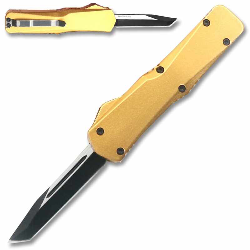 California Legal Otf Dual Action Knife (Gold) Tanto Blade
