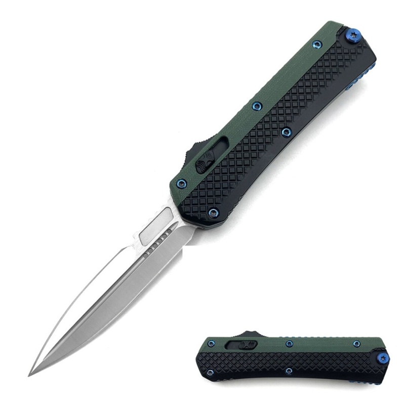 Double Edge Black & Light Green 2 Tone Handle Otf Knife