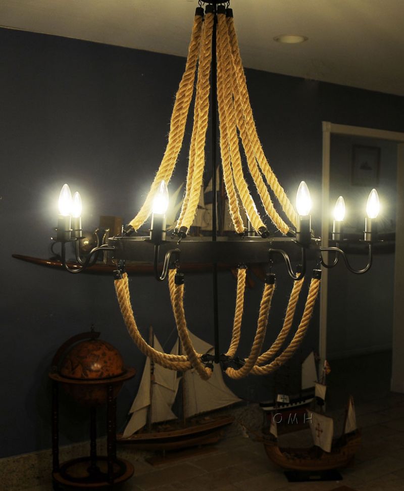 Large Rope Pendant Lamp - 8 Bulbs