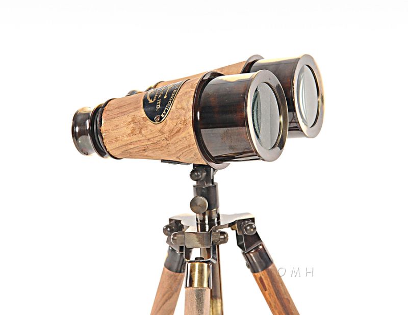 Wood/Brass Binocular On Stand