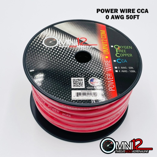 Omni12 0 Gauge CCA Power Wire - 50 FT Single Conductor Wire for Car Audio