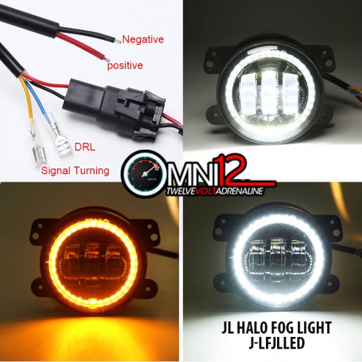 Omni12 Jeep World Wound Led Fog Lights for Jeep Wrangler JL White Amber Halo with Brackets