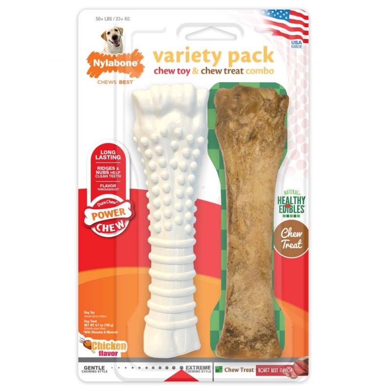 Nylabone Healthy Edibles Dog Chew Treat And Power Chew Textured Chew Toy Variety Pack Roast Beef