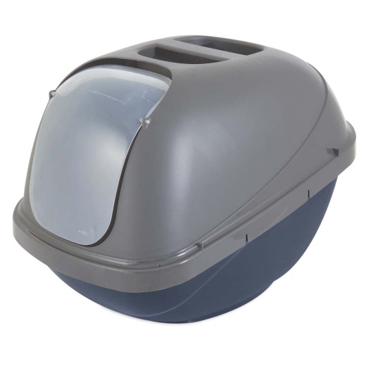 Petmate Basic Hooded Cat Litter Box Blue Steel Base/Pearl Silver Hood 1Ea/Jumbo