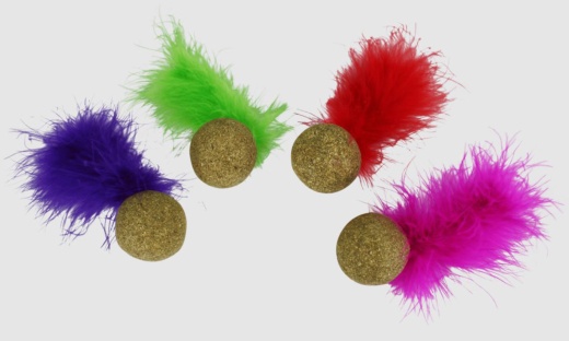 Multipet Compressed Catnip Ball With Feather Cat Toy - Assorted Colors