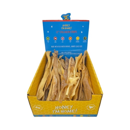 Honey I'm Home Dog Buffalo Collagen Strips 12 Inch (Case Of 30)