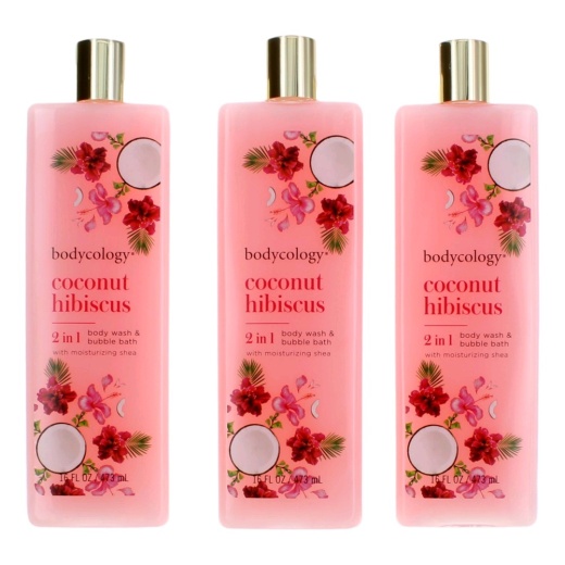 Coconut Hibiscus 2 in 1 Body Wash & Bubble Bath by Bodycology - 3 Pack 16Oz