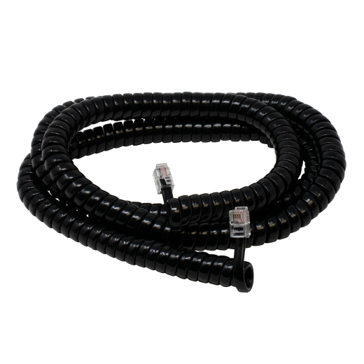 25' Black Coiled Handset Cord - Modular RJ-9 (4P4C) Plugs