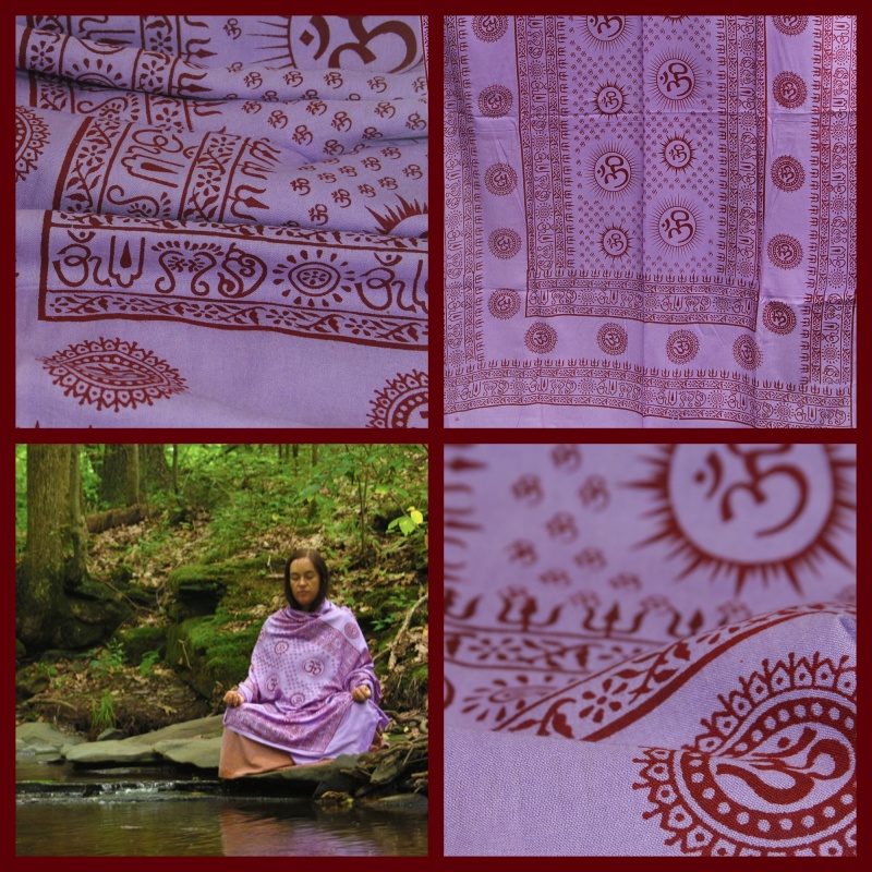 Meditation Yoga Prayer Shawl - Mantra Om - Purple Large