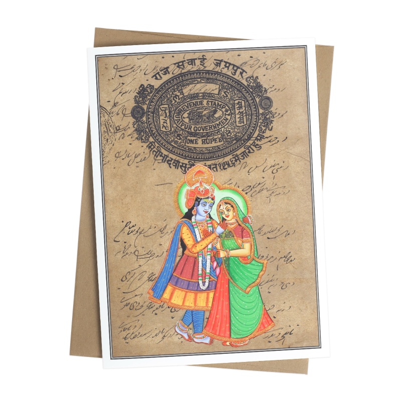 Greeting Card - Rajasthani Miniature Painting - Radha Govinda Standing - 5"X7"