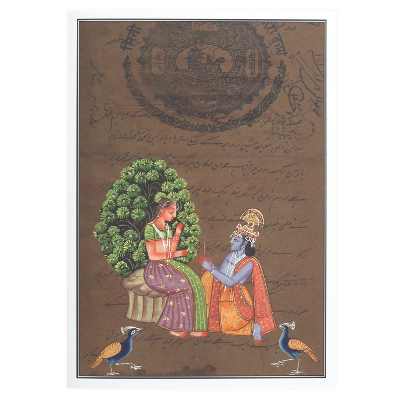 Greeting Card - Rajasthani Miniature Painting - Radha Govinda With Peacocks - 5"X7"