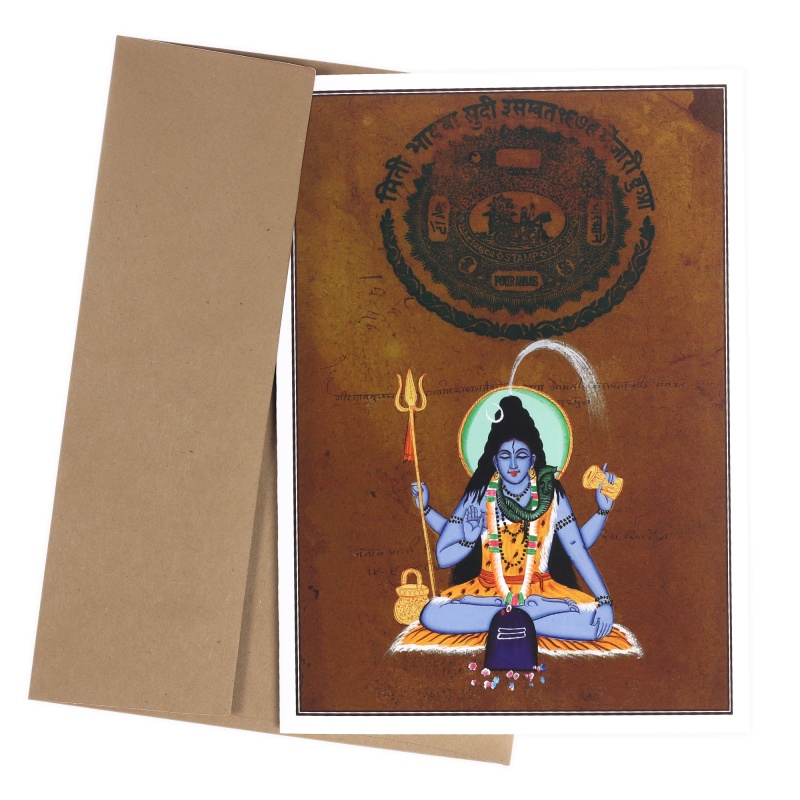 Greeting Card - Rajasthani Miniature Painting - Four Arm Shiva With Lingam - 5"X7"