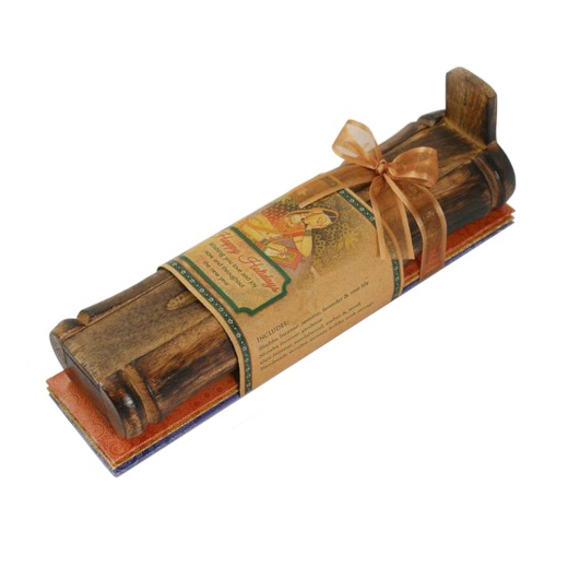 Incense Gift Set - Bamboo Burner + 3 Meditation Incense Sticks Packs And Holiday Greeting - Happy Holidays