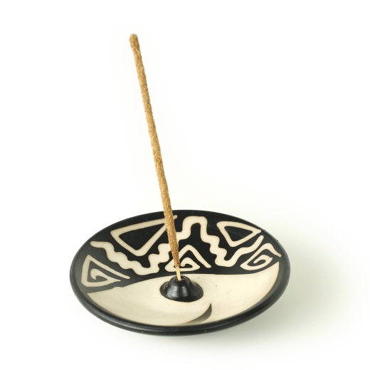 Peruvian Ceramic Incense Burner - 4.75" Plate Shaped Incense Holder for Stick Incense