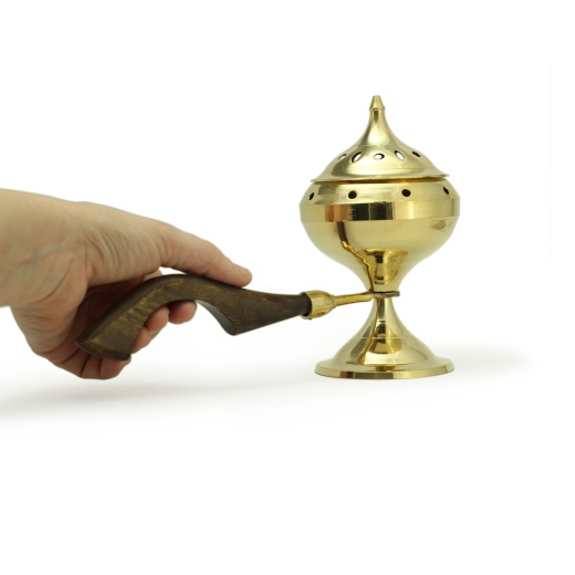 Brass Burner Large with Wood Handle - Perfect for Smudging