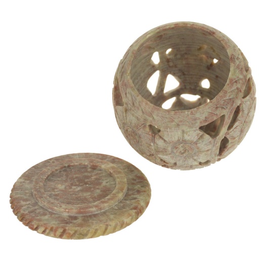 Soapstone Carved Tea-Light Ball - Large Leaves 3 Inches Burner For Cones And Candle Holder
