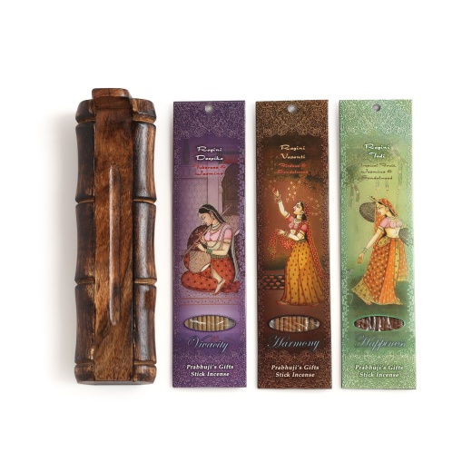 Incense Gift Set - Bamboo Burner + 3 Harmony Incense Sticks Packs & Greeting