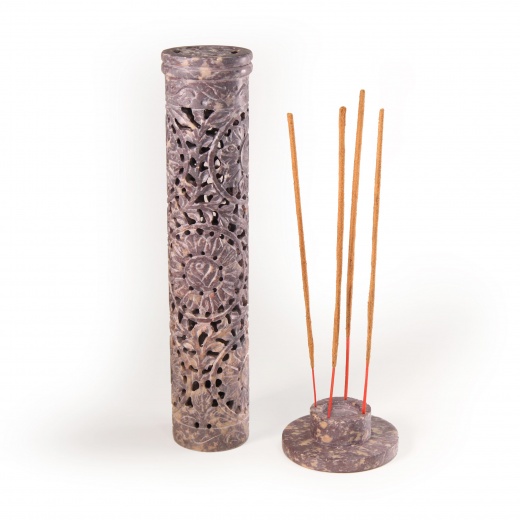 Soapstone Tower Incense Burner - Rose Vine Jali