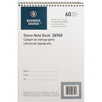 Business Source Wire-Bound Steno Notebook, Gregg Ruled, 6" X 9"