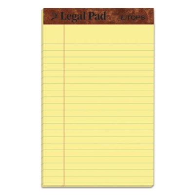 Tops Perforated Jr. Legal Pads, Wide-Ruled, Yellow, 5" X 8", 12/Case
