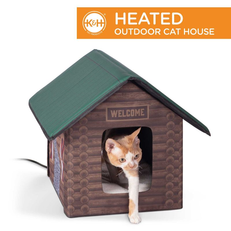 Outdoor Heated Kitty House Cat Shelter Log Cabin Design
