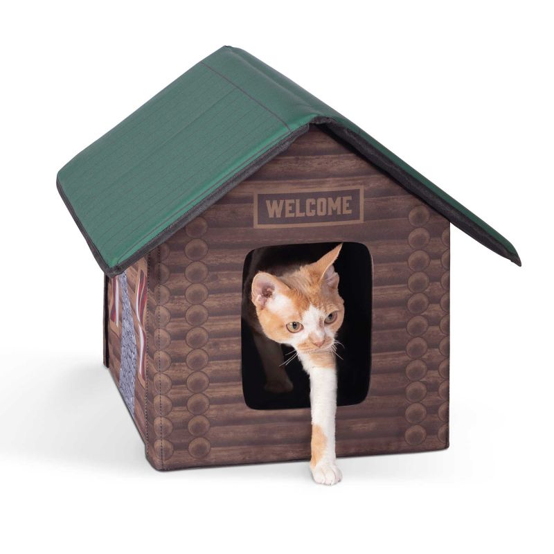 Outdoor Kitty House Cat Shelter (Unheated) Log Cabin Design
