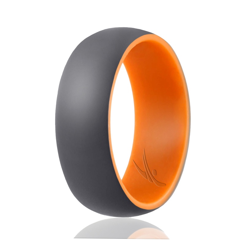 Silicone Wedding Ring - Duo Collection Dome Style - Orange-Grey By Roq For Men - 10 Mm Ring