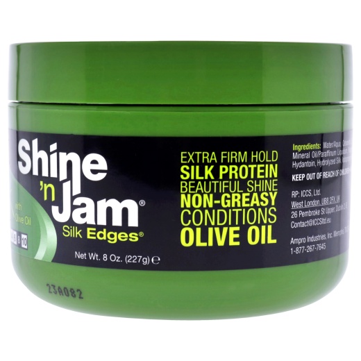 Shine-N-Jam Silk Edges By Ampro - 8 Oz Gel for Smooth and Sleek Hair