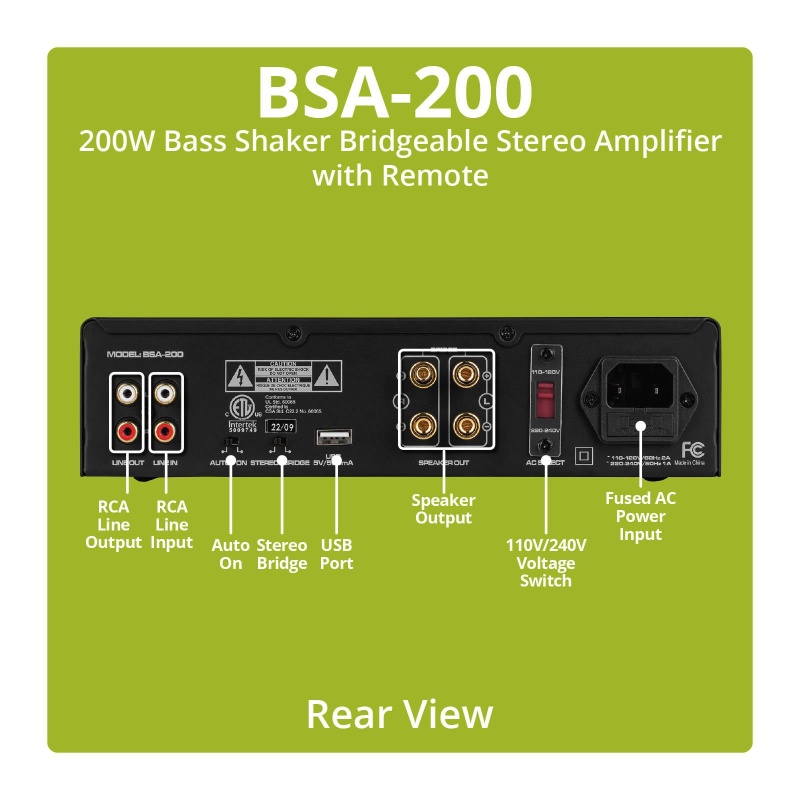 Dayton Audio Bsa-200 200W Bass Shaker Bridgeable Stereo Amplifier With Remote