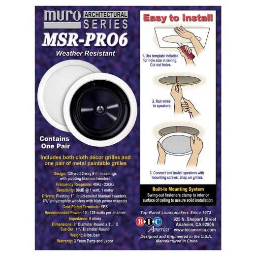 Bic Msr-Pro6 6-1/2" 2-Way In-Ceiling Speaker Pair