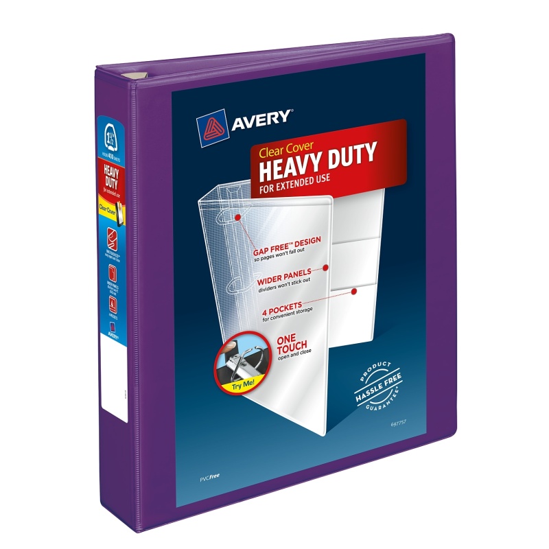 Avery Heavy Duty 1 1/2" 3-Ring View Binders, One Touch Ezd Ring, Purple (79774)