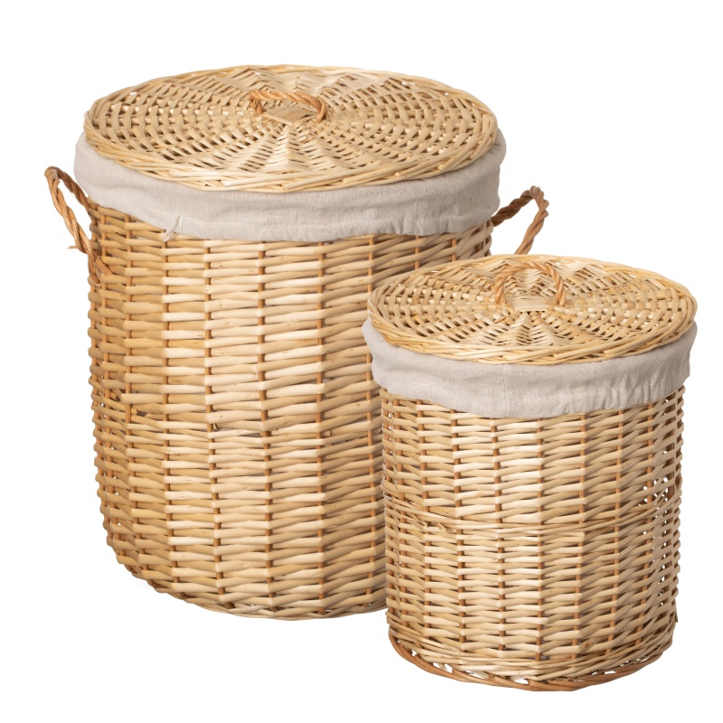 Vintiquewise Round Willow Wicker Hamper Set