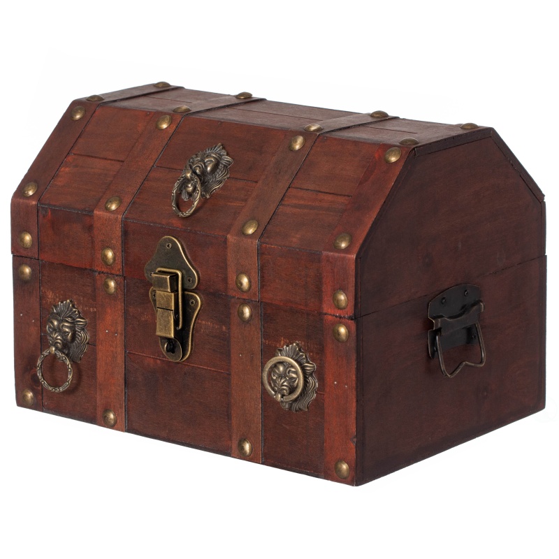 Handmade Pirate Treasure Chest With Latch - Vintage Wooden Storage Trunk And Treasure Box With Hinged Lid - Antique Decorative Storage Box For Pirate-Themed Birthday Party And Keepsakes