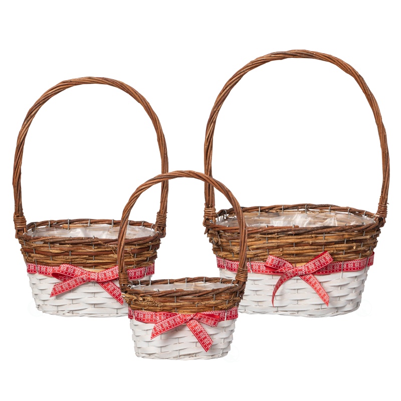 Set of 3 Rattan Woven Baskets with Handle