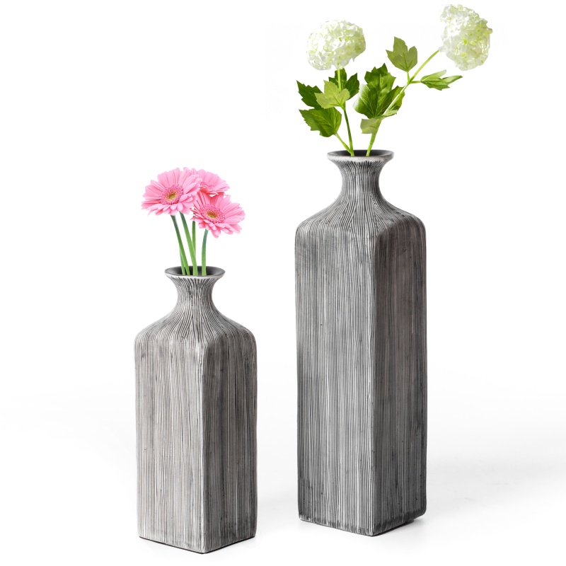 Grey Striped Decorative Square Table Vase